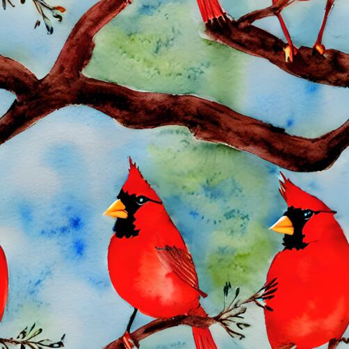 Watercolor Painting of Red Cardinal Birds Perched on Branches Watercolor Painting of Red Cardinal Birds Perched on Branches thumbnail
