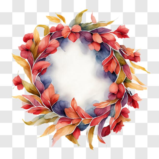 Download Watercolor Leaf Wreath in White Frame PNG Online - Creative ...