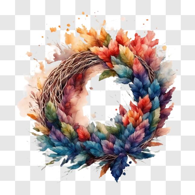 Download Fall Watercolor Wreath with Colorful Leaves PNG Online ...