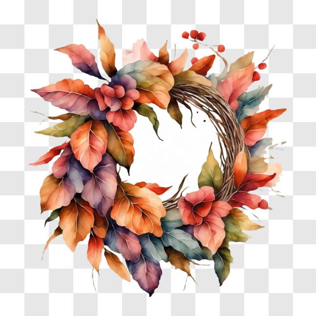 Download Colorful Autumn Wreath with Leaves and Berries PNGs Online ...