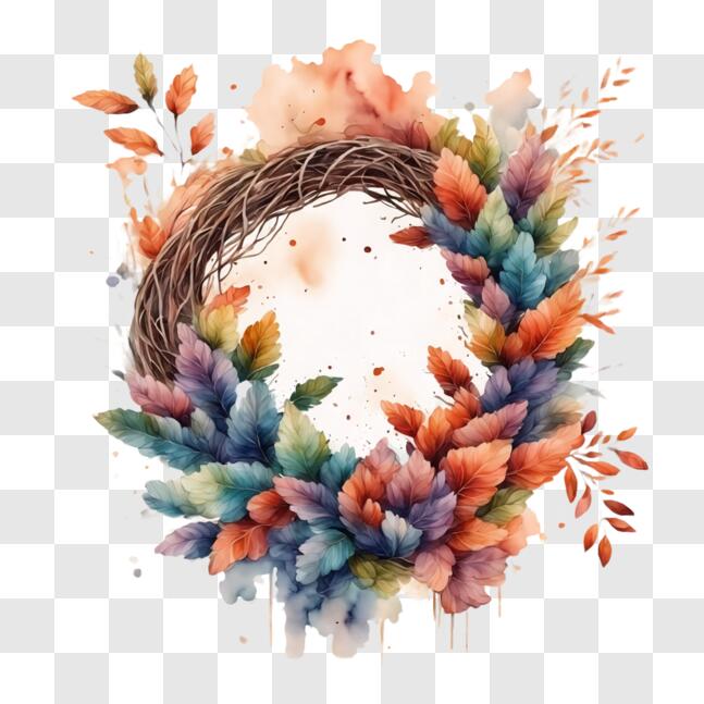 Download Fall Season Leaf and Vine Wreath Decoration PNG Online ...