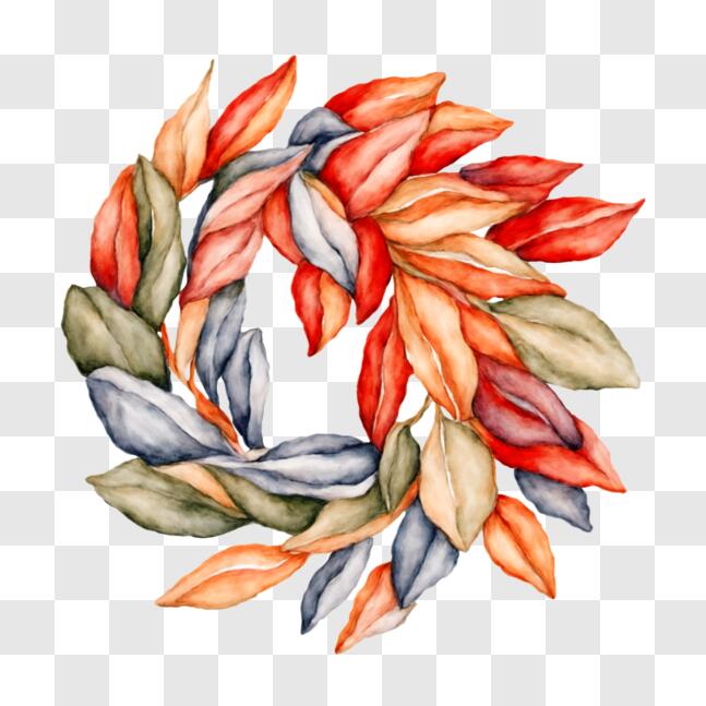 Download Watercolor Leaves Wreath Artwork PNG Online - Creative Fabrica