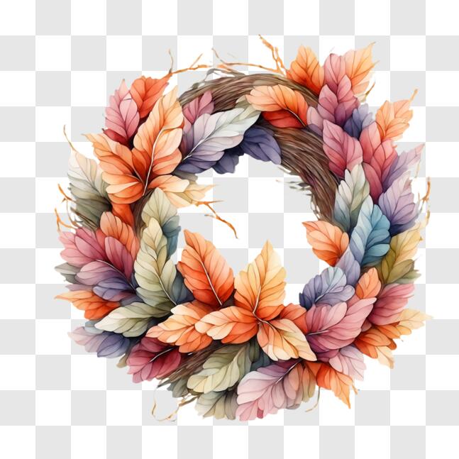 Download Colorful Autumn Leaf Wreath for Fall Decor PNG Online ...