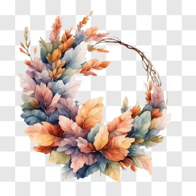 Download Colorful Autumn Leaf Wreath for Fall Season PNG Online ...