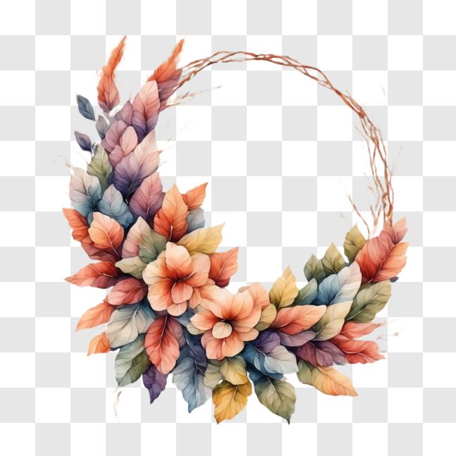 Download Beautiful Watercolor Leaves and Flowers Wreath PNG Online ...