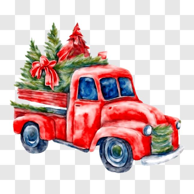 Download Festive red truck with a holiday tree PNG Online - Creative ...