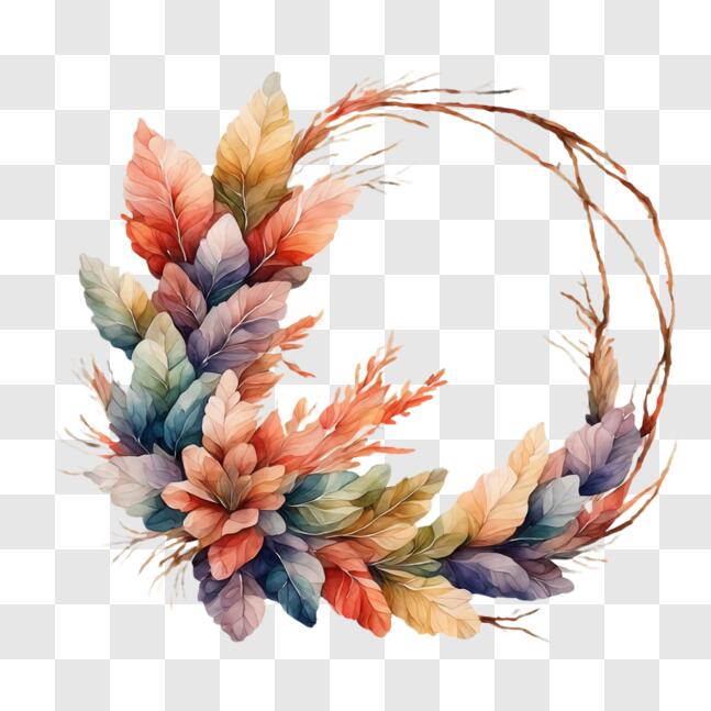 Download Colorful Watercolor Leaf Wreath Artwork for Home Decor PNG ...