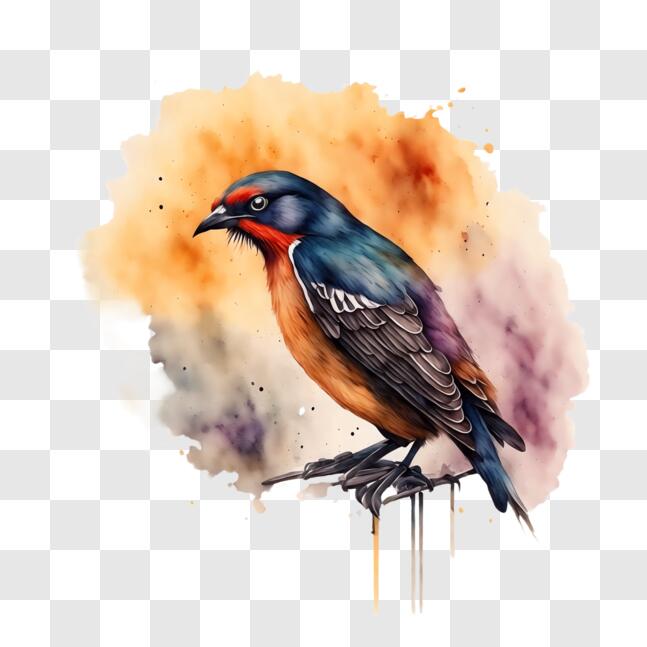 Download Abstract Watercolor Painting with Colorful Bird PNG Online ...