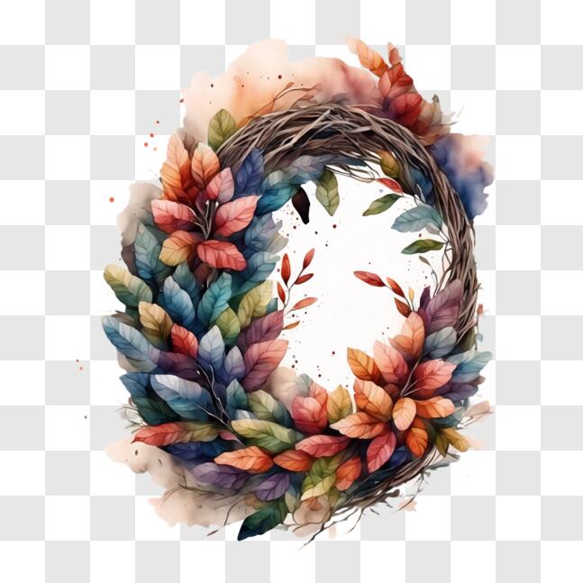 Download Colorful Watercolor Wreath for Fall Season Decoration PNG ...