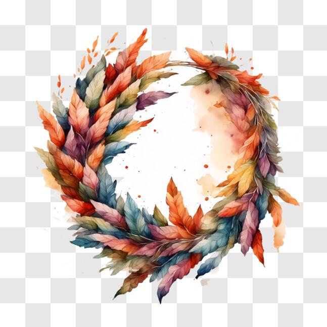 Download Colorful Watercolor Leaf Wreath for Decoration PNG Online ...