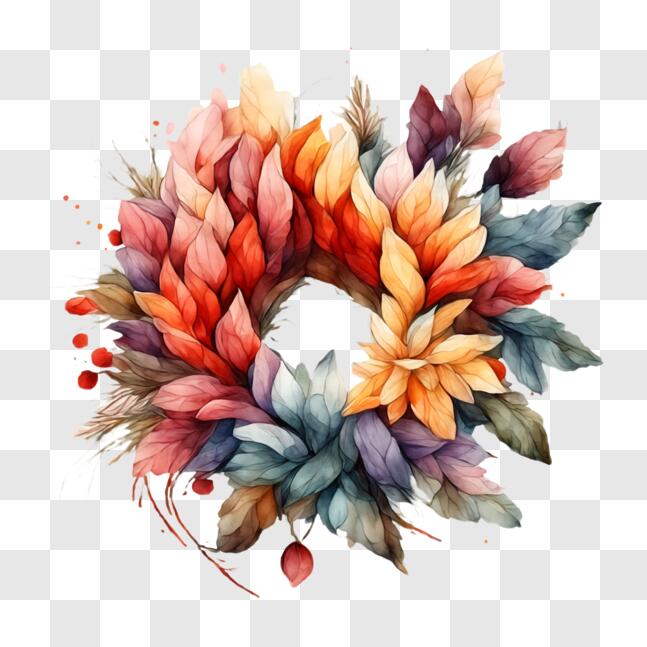 Download Colorful Watercolor Wreath for Home Decor PNG Online ...