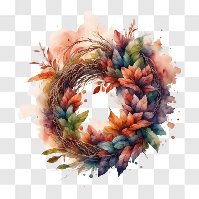 Download Fall Watercolor Wreath with Leaves and Birds PNG Online ...