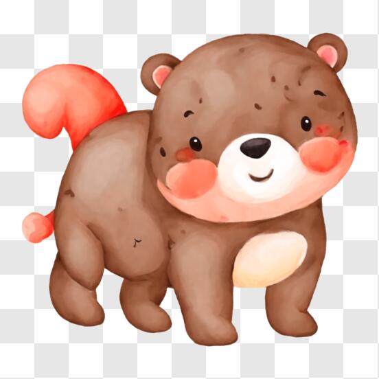 Ilustração de um urso feliz de desenho infantil com bolo de