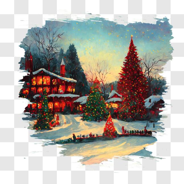 Download Winter Wonderland Painting with Christmas Lights PNG Online ...