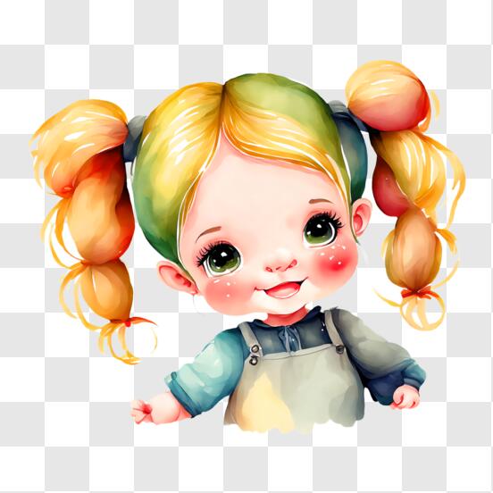 Baixe Bebê de desenho animado fofo com orelhas cor-de-rosa e olhos verdes  PNG - Creative Fabrica