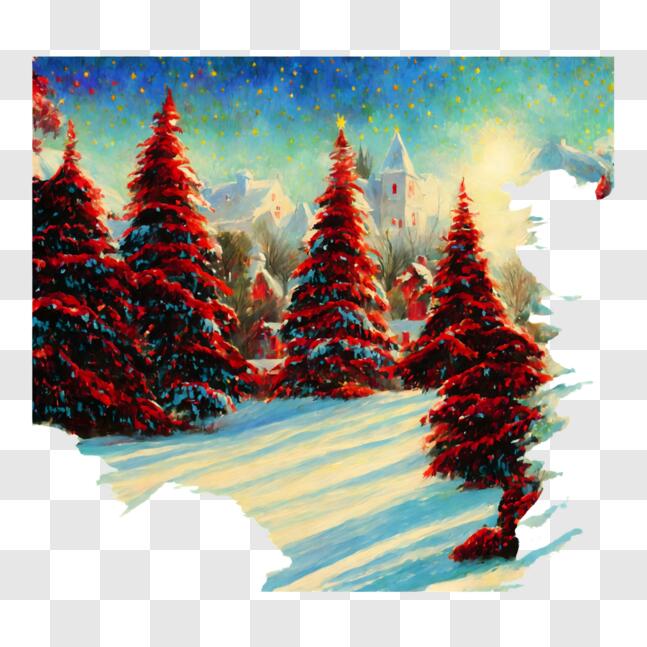 Download Snowy Christmas Trees Landscape Painting PNG Online - Creative ...