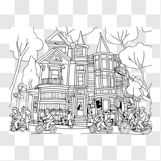 Educational Coloring Book: House with Bicycles
