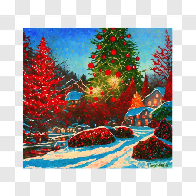Download Winter Wonderland: Snowy Landscape with Christmas Tree and Red ...