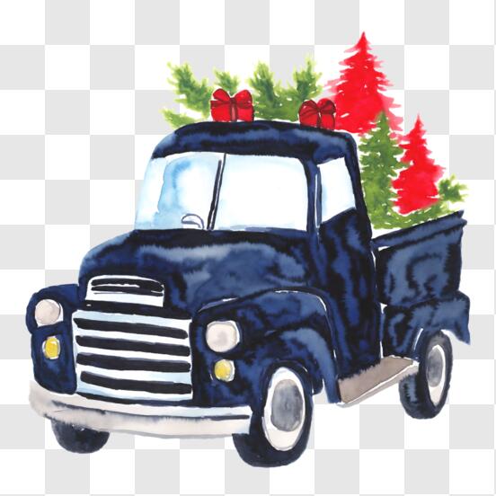 Festive Old Blue Truck with Christmas Trees Cartoons Festive Old Blue Truck with Christmas Trees Cartoons thumbnail
