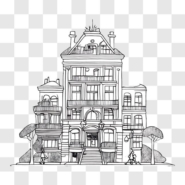 Download Black and White Cartoon Drawing of an Old House with Stairs ...