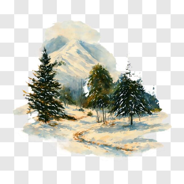 Download Beautiful Winter Scene with Snowy Mountains and Trees PNG ...