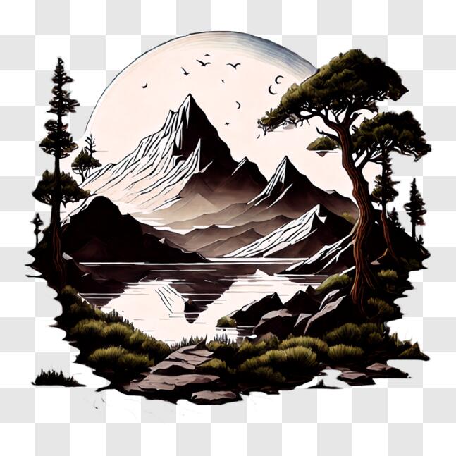 Download Stunning Mountain Landscape with Moon PNG Online - Creative ...