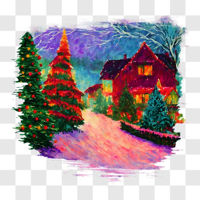 Download Idyllic Winter Scene with Snow-covered Houses and Christmas ...