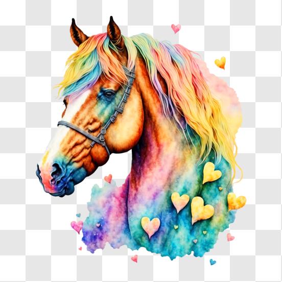 Baixe Cabeça de cavalo colorida com corações - Ilustração equina PNG -  Creative Fabrica