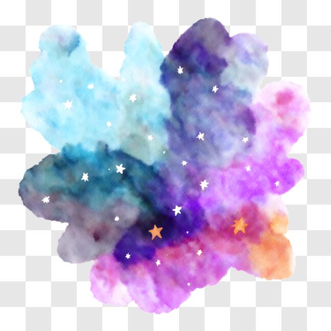 Download Starry Sky Watercolor Painting with Colorful Clouds and Stars ...