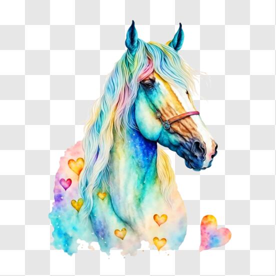 Retrato de cabeça de cavalo de tintas multicoloridas respingo de aquarela  colorido desenho realista