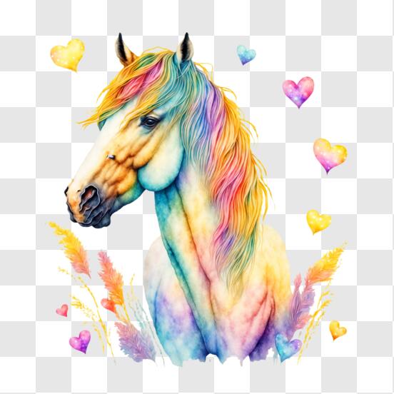 Baixar, Arte do pônei do traço do arco-íris cavalo, arco-íris, cavalo,  pintura em aquarela png in 2023