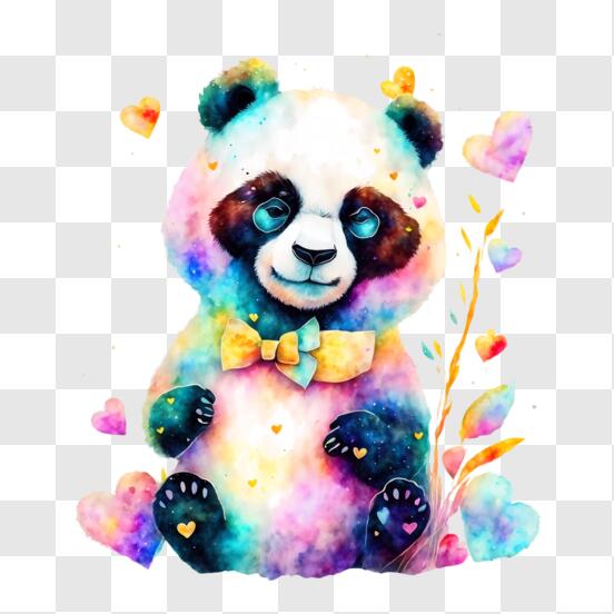 Desenho realista em aquarela de urso panda