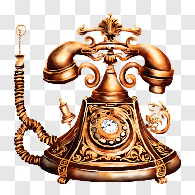 Download Ornate Copper Telephone with Clock PNG Online - Creative Fabrica