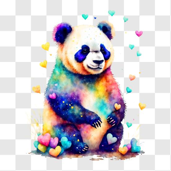 Urso Panda Desenhado à Mão Com Flores Desenho De Impressão Em