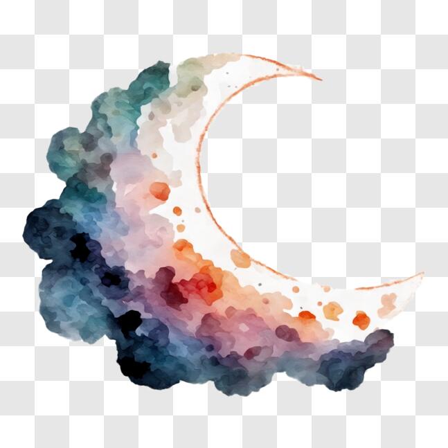 Download Watercolor Crescent with Colorful Clouds PNG Online - Creative ...
