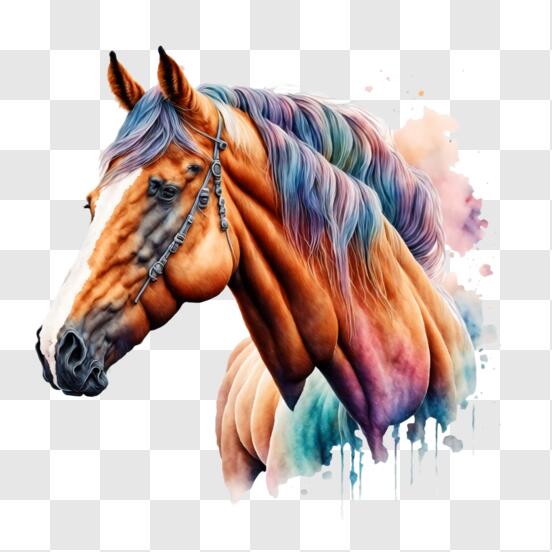 Baixe Arte em Aquarela Colorida: Cavalo Galopante PNG - Creative Fabrica