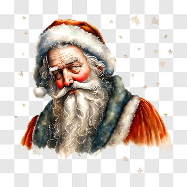 Download Painting of Santa Claus with White Beard and Stars Background ...