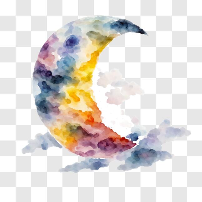 Download Watercolor Crescent in the Sky PNG Online - Creative Fabrica