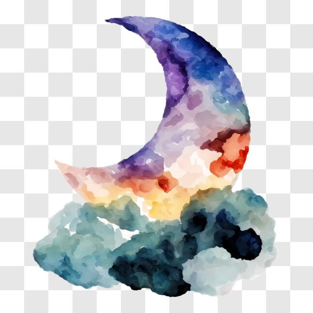 Download Watercolor Crescent on Clouds PNG Online - Creative Fabrica