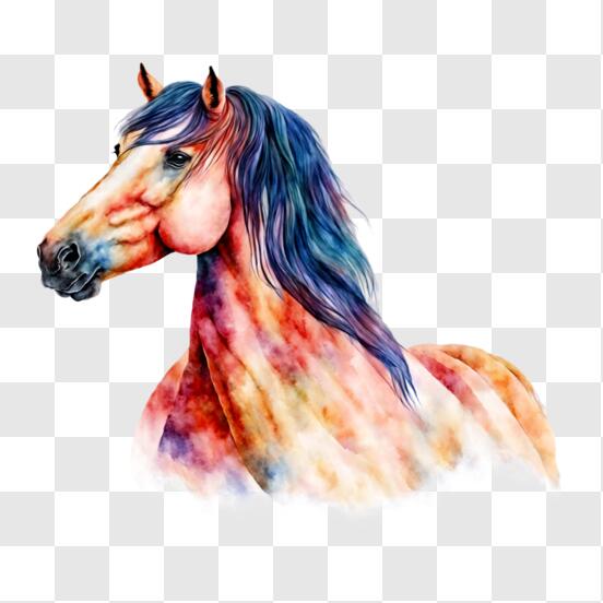 Baixe Pintura em aquarela de cabeça de cavalo colorida PNG - Creative  Fabrica
