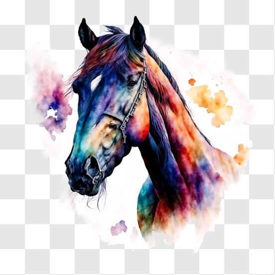 Retrato de cabeça de cavalo de tintas multicoloridas respingo de aquarela  colorido desenho realista