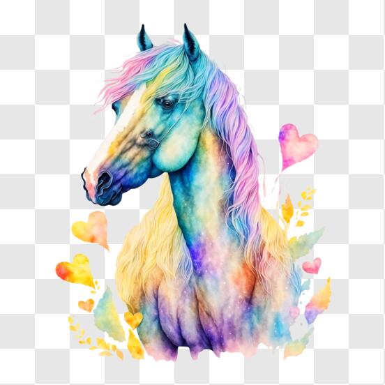 Baixe Pintura Colorida em Aquarela de Cavalo PNG - Creative Fabrica