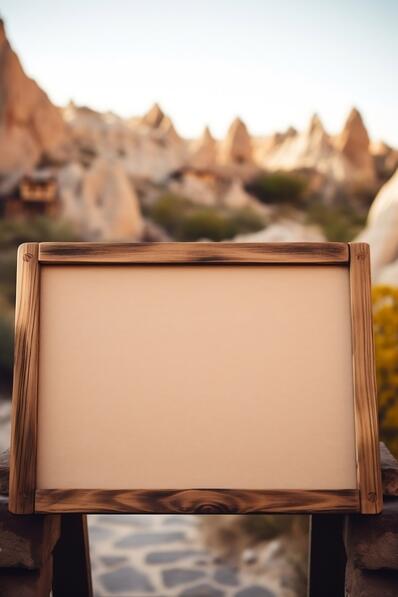 Download Desert Landscape with Wooden Frame and Empty Sign Mockups ...