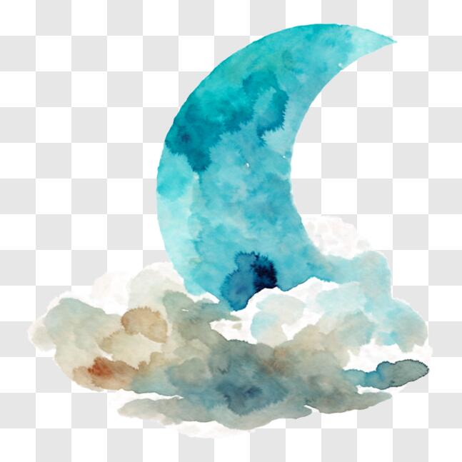 Download Moon Watercolor Painting on Clouds PNG Online - Creative Fabrica