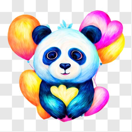 Desenho de urso panda fofo segurando balão de coração para animal