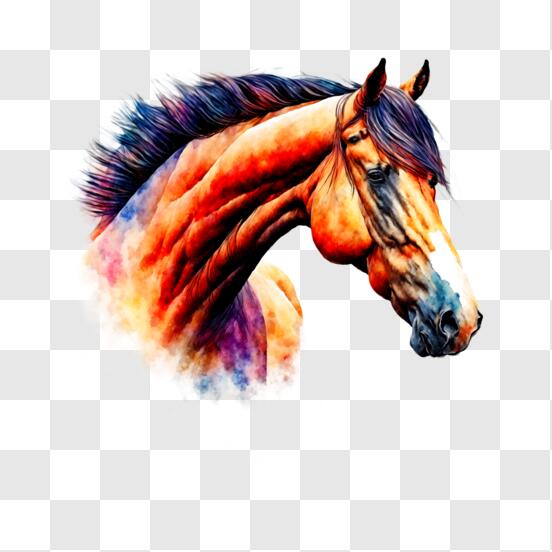 Baixe Pintura em aquarela de cabeça de cavalo colorida PNG - Creative  Fabrica