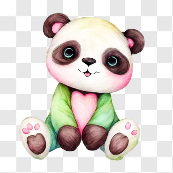 Desenho de urso panda fofo em balão de sorvete com animal kawaii arco-íris  pastel