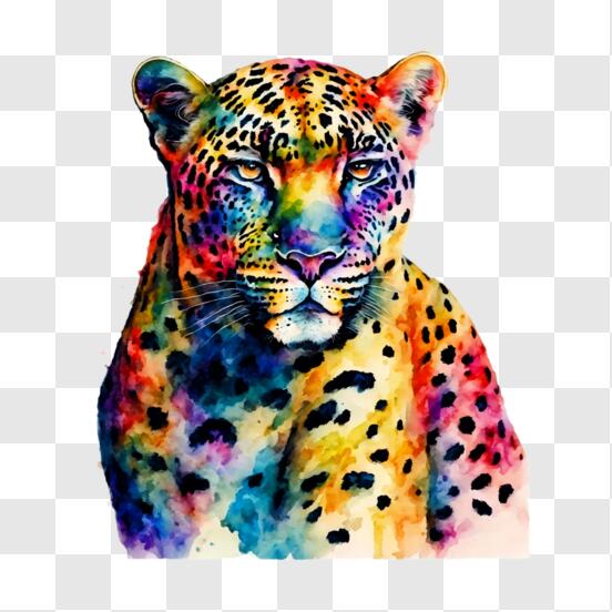 Uma pintura cintilante de leopardo arco-íris de néon · Creative Fabrica