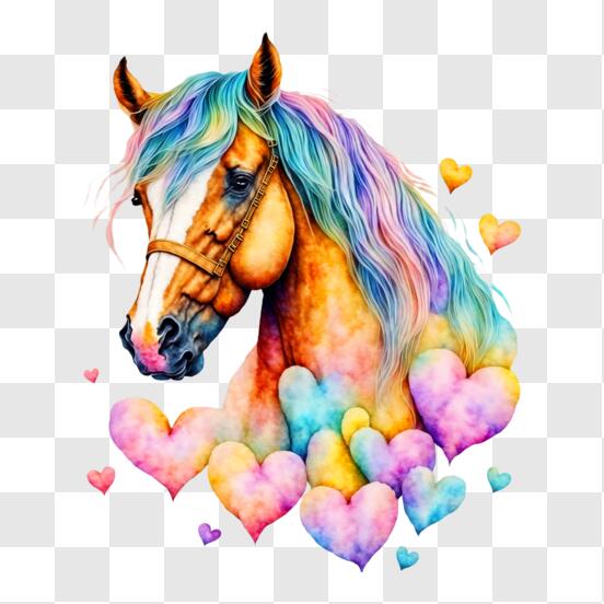 Baixe Cabeça de cavalo colorida com corações - Ilustração equina PNG -  Creative Fabrica
