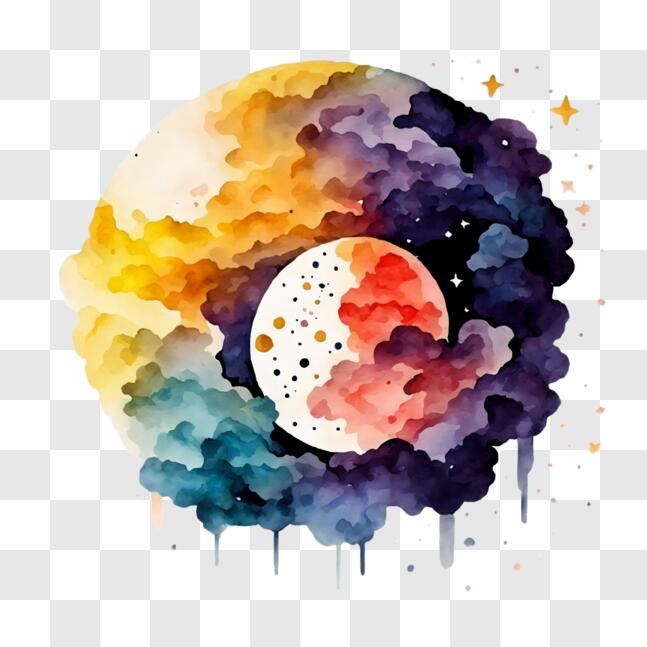 Download Moon Watercolor Painting for Space-themed Rooms PNG Online ...
